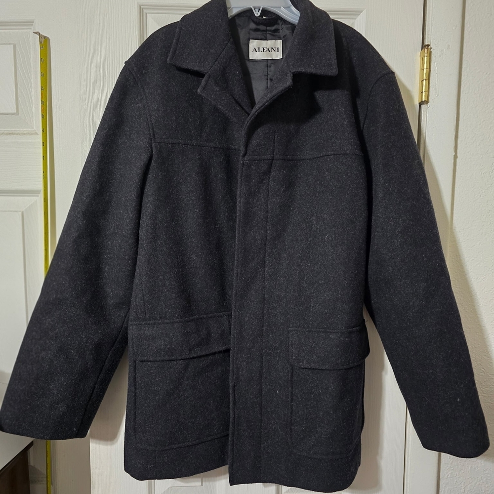 Alfani Wool Coat Mens Size Small Black Collared Lined Old Money Quiet LuxuryGr